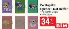 PVC KAPAKLI EĞLENCELİ NOT DEFTERİ 72 YAPRAK ÇİZGİLİ 27X10 CM